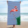 Blau-Weiß gestreiftes Flamingo Strandtuch Tropischer Palmenaufdruck Schnelltrocknendes saugfähiges Handtuch für Pool und Urlaub