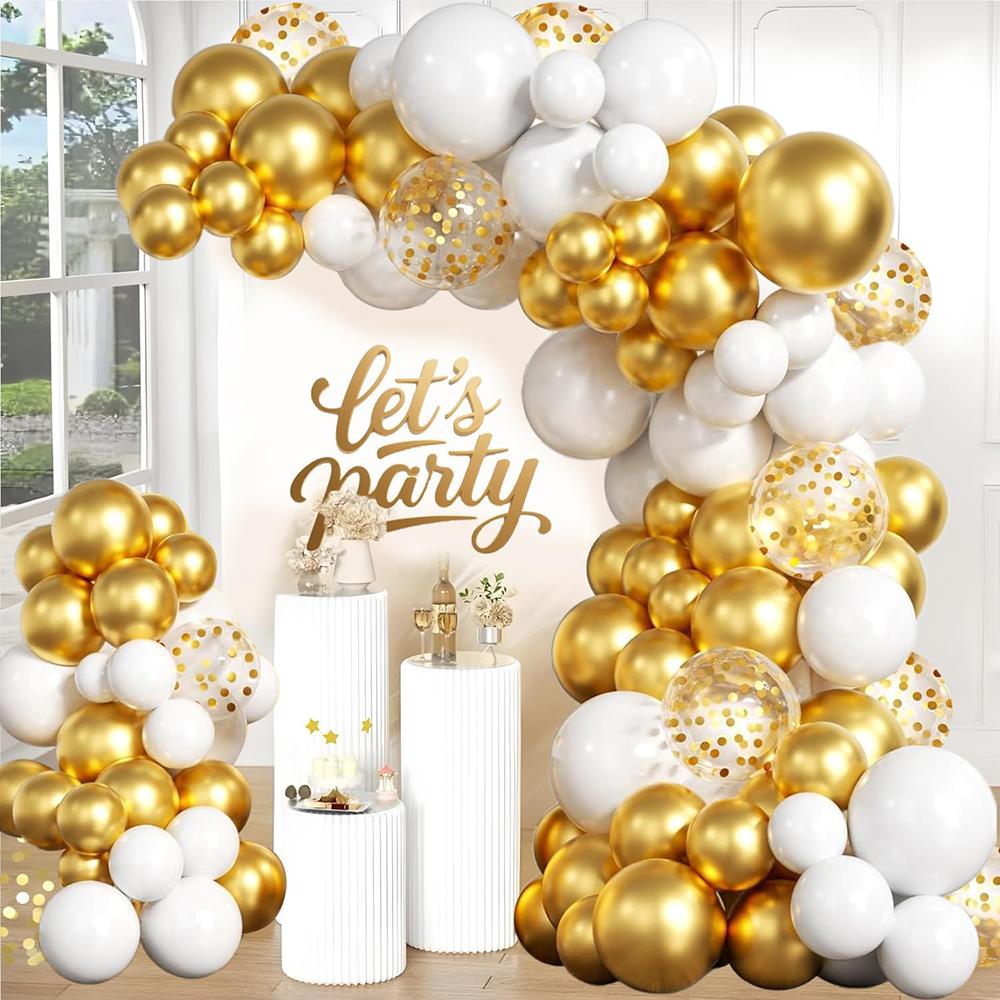 Wedding Anniversary White Balloons Garland Metallic Gold Confetti Balloon Arch Kit Home Birthday Party Baby Shower Decoration