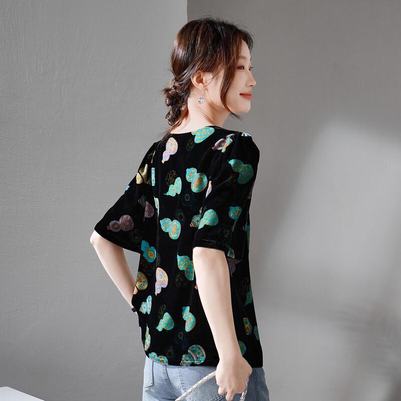SOFSIL 2026 Summer Silk Printed Short Sleeve Blouse