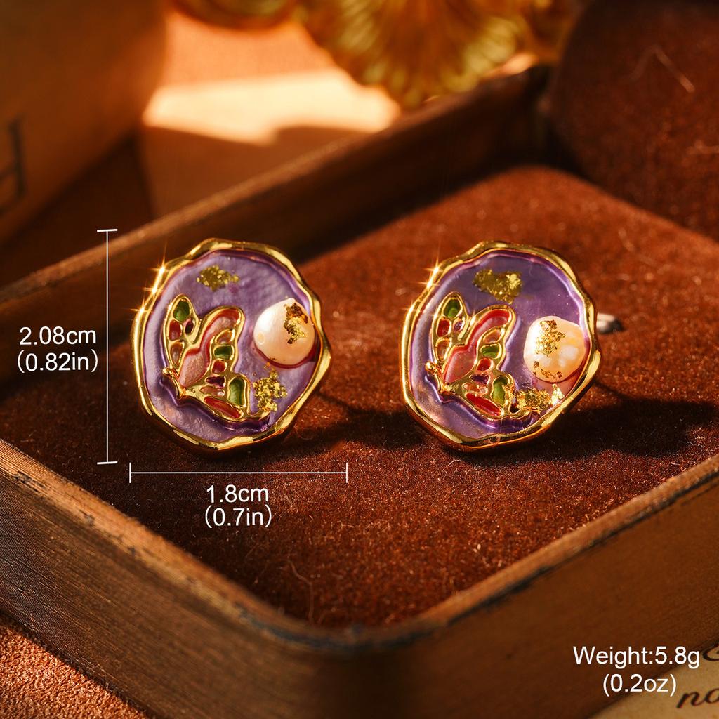 Monet Garden Violet Series Enamel Love Geometric Niche Vintage Premium Earrings Oil Painting Earrings