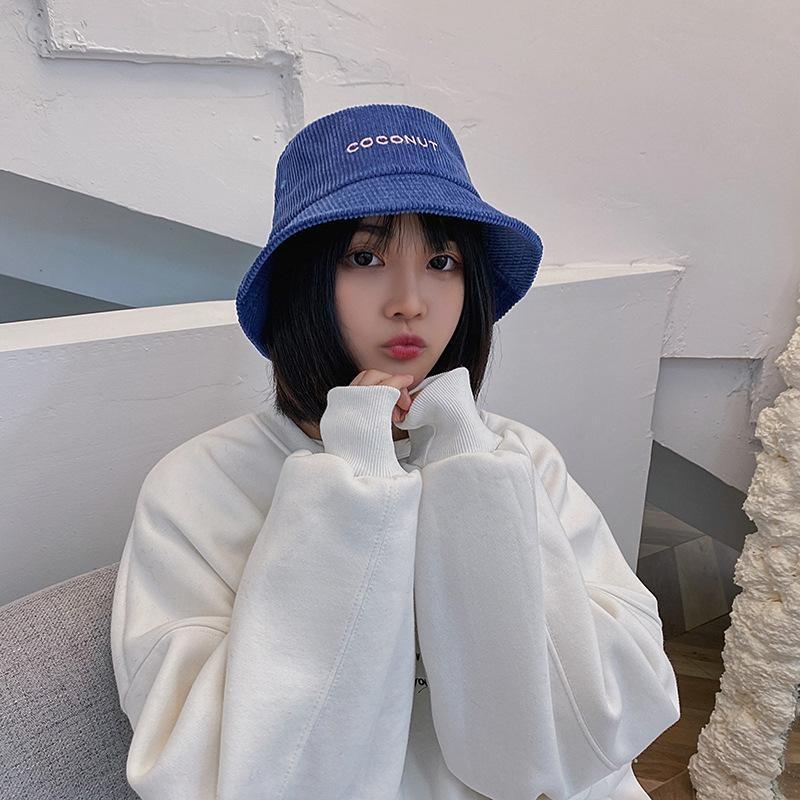 Winter corduroy bucket hat trendy versatile fashion basin hat retro candy color bucket hat