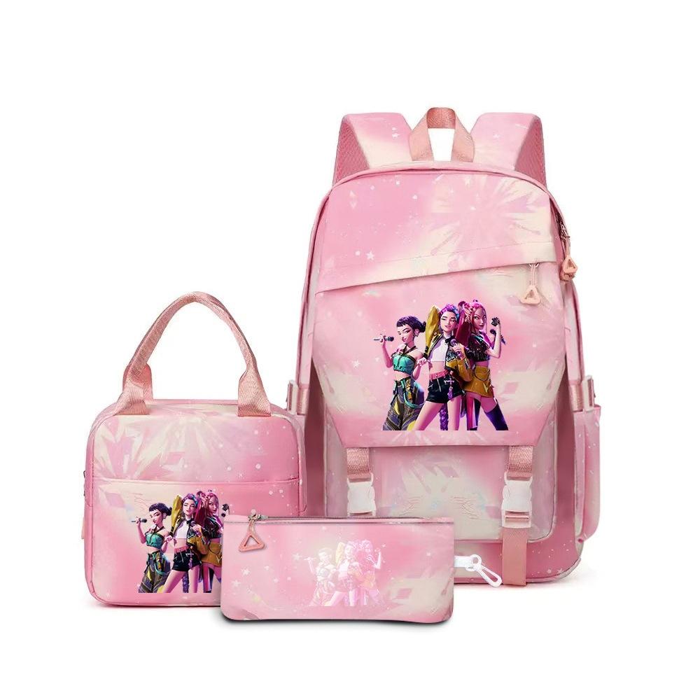 3 Piece School Backpack Set for Students Large Capacity Oxford Cloth Schoolbag with Shoulder Strap and Pencil Case
