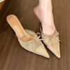Women' High Heels Lace Thin Heels Sandals Bow-knot Outdoor Slippers Sexy Half Drag Women's Summer Elegant Medium Heel Shoes