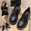 Chaussures basses à lacets en cuir véritable très souple pour le printemps et l'automne, dentelle noire, semelle épaisse, velours quatre saisons, style britannique, petites chaussures en cuir