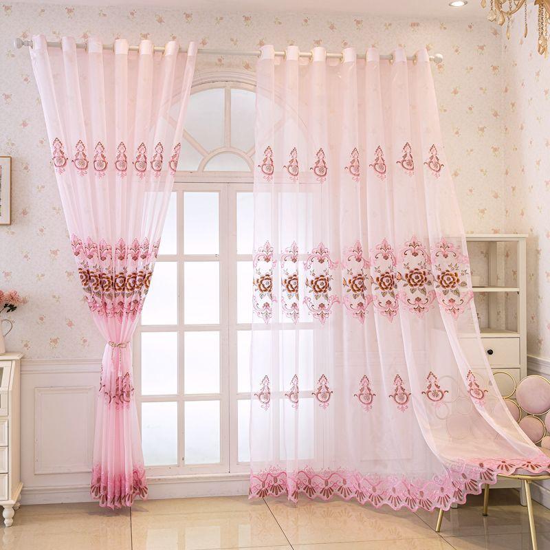 Pink Embroidered Sheer Curtains - Romantic Floral Design for Wedding, Living Room & Bedroom Decor, Elegant Transparent Drapes
