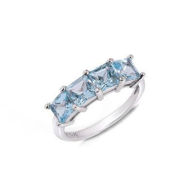 Simple Exquisite 925 Sterling Silver Women's Ring Natural Square 5.0mm Sky Blue Topaz Fine Jewelry for Anniversary Festival Gift