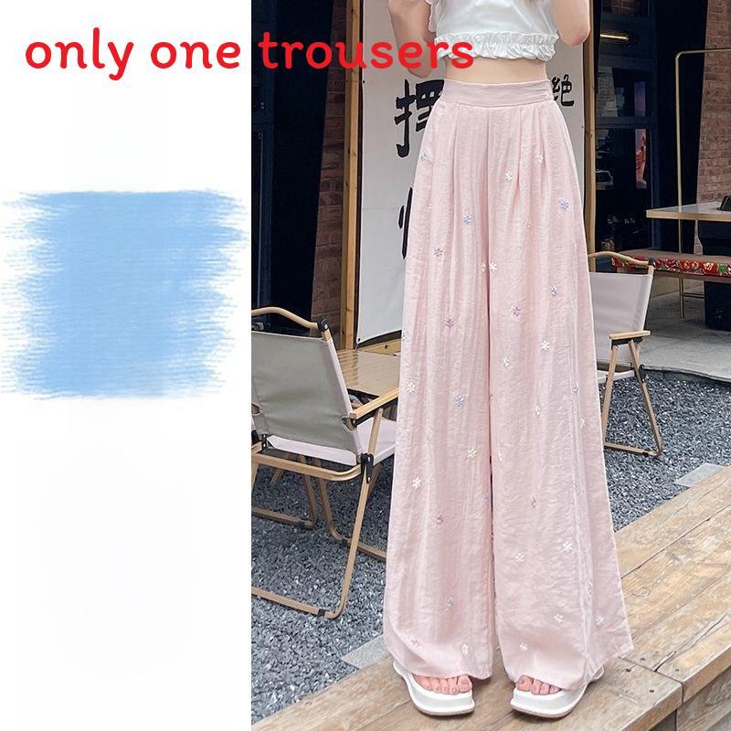 Womens Linen Wide Leg Pants With Embroidery For Summer Casual Wear