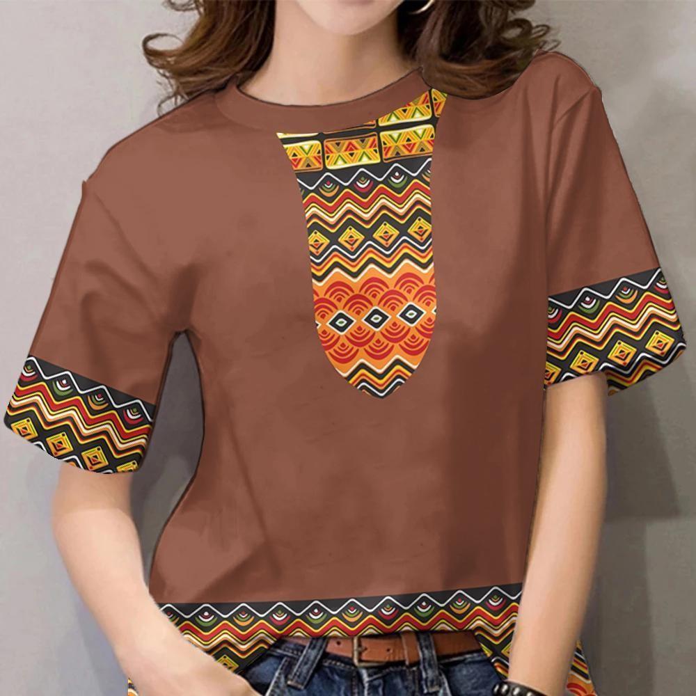 

Retro ethnic style T-shirt women s fashionable short sleeved top 6XL