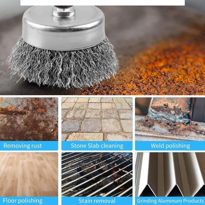 Multipurpose Steel Wire Drill Brush Attachments 9PCS Carbon Steel Wire Wheels For Grinding Rust Cleaning Polishing