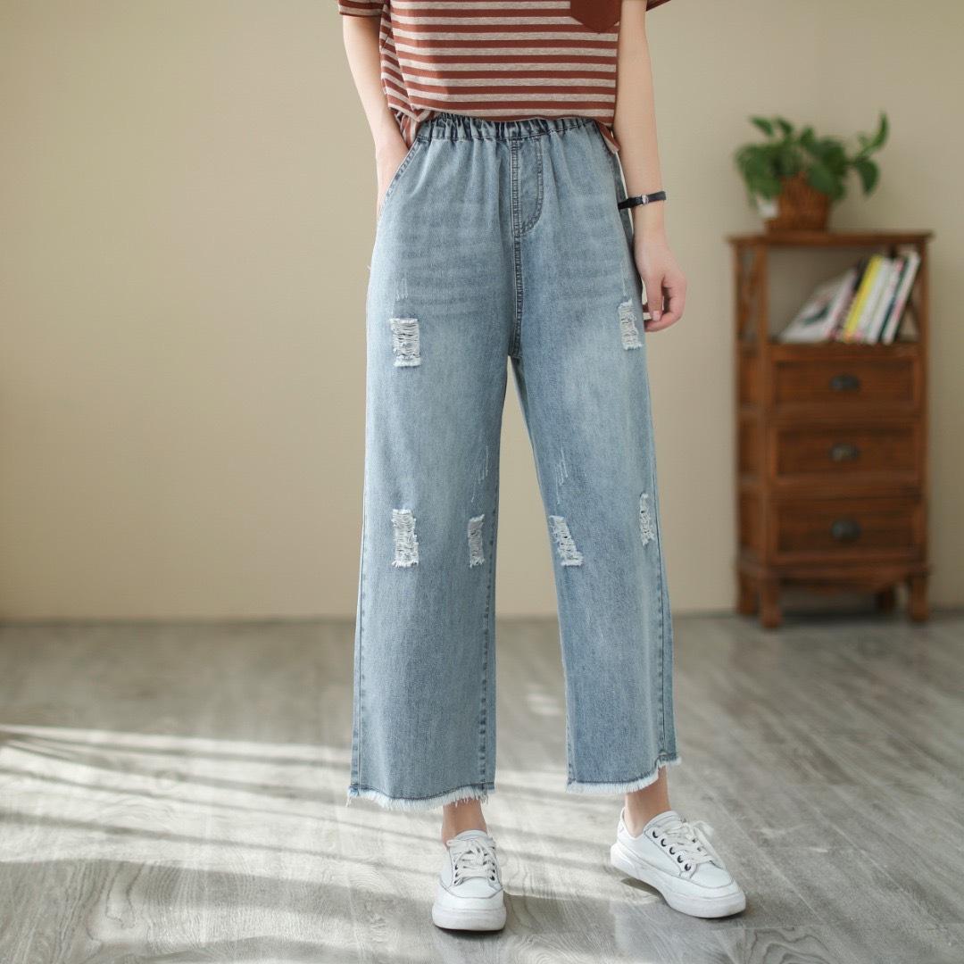 

Джинсы с широкими штанинами и вышивкой для женщин, с высокой посадкой, необработанным краем, свободные, широкие прямые штанины, повседневные XL