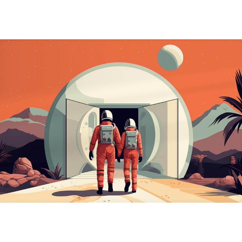 Mid-Century Retro Space S Pool Scene Astronauts Relaxing On Mars Poster Canvas Painting Wall Art Pictures Home Room Decor