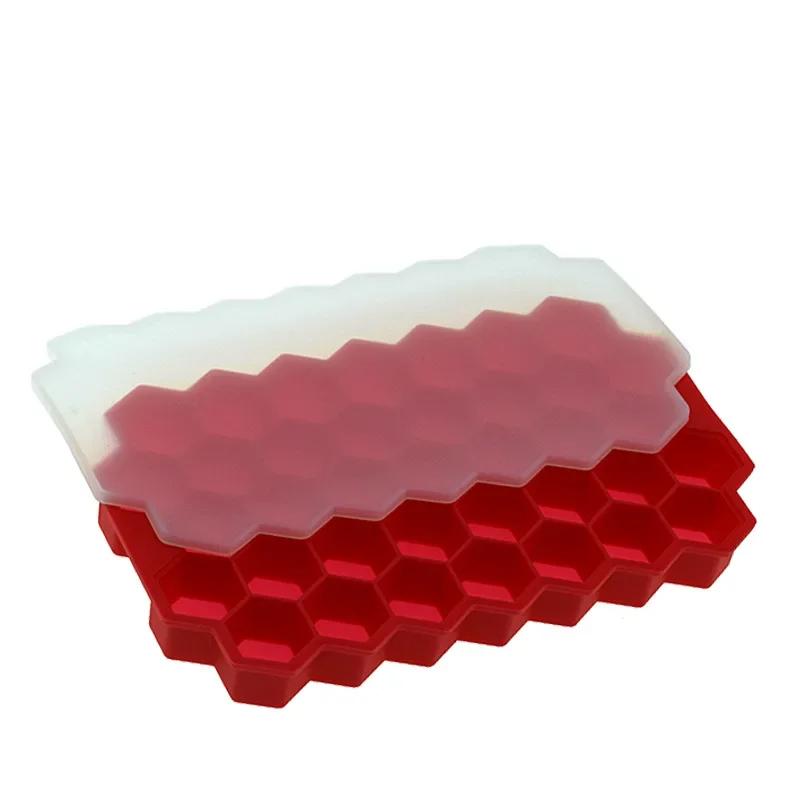 37 Grid Silicone Ice Cube Mold Honeycomb Ice Tray Mold Reusable Ice Cube Maker With Lids Jelly Juice Mold Whiskey Accessories