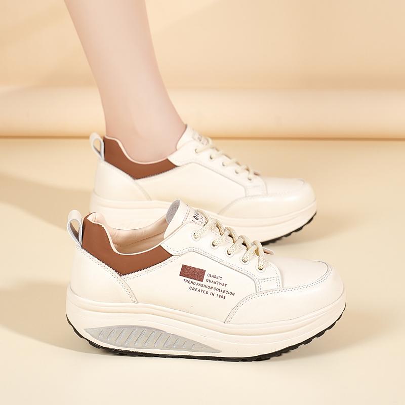 Women's Sneakers Height Increase White Leather Platform Casual Simple Thick Sole Elevator Shake Shoes for Students