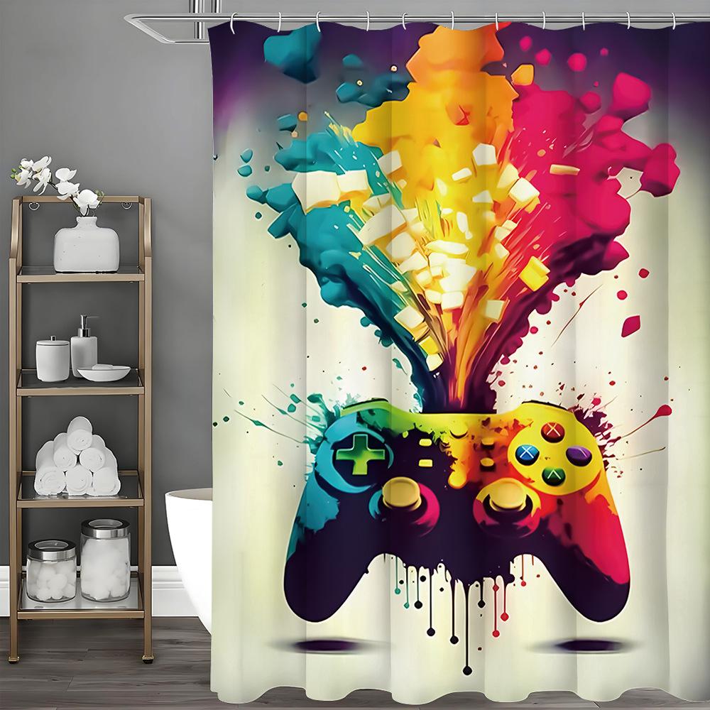

Colorful Game Controller Pattern Shower Curtain Washable Dirt-Resistant Shower Head Waterproof Polyester Bath Curtain W60H190(CM)-1 Pcs