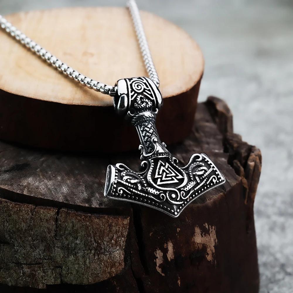 European and American Viking Pirate Fashion Rune Crown Thor Hammer Personalized Men s Pendant Festival Gift Jewelry