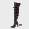 Fashion Sharp Pointed Patent Leather Fashionable Women's Boots Model Walking High Heels Boots Brown High Top Knee Size