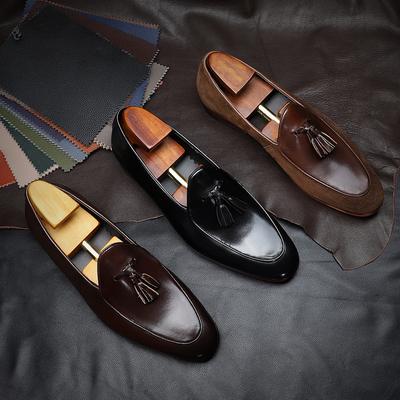 [Cuir de veau ]Mocassins Homme Business Décontracté Version Coréenne Bout Rond Gland Chaussures en Cuir Chaussures Tendance