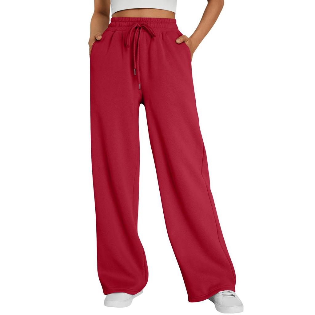 Women's Wide-leg Sports Pants, High-waist Loose Casual Pants, Drawstring Sports Flared Pants, Jogging Pants with Pockets