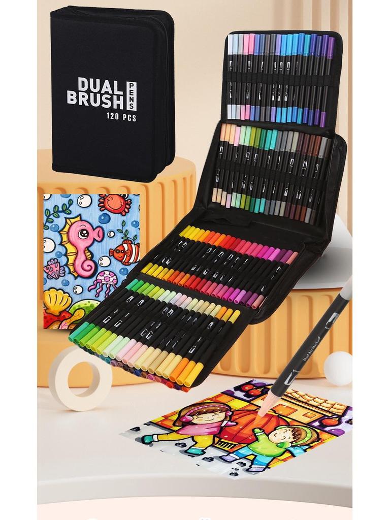 Dual-Tip Washable Watercolor Fineliner Set for Kids - Soft Tip Art Pens