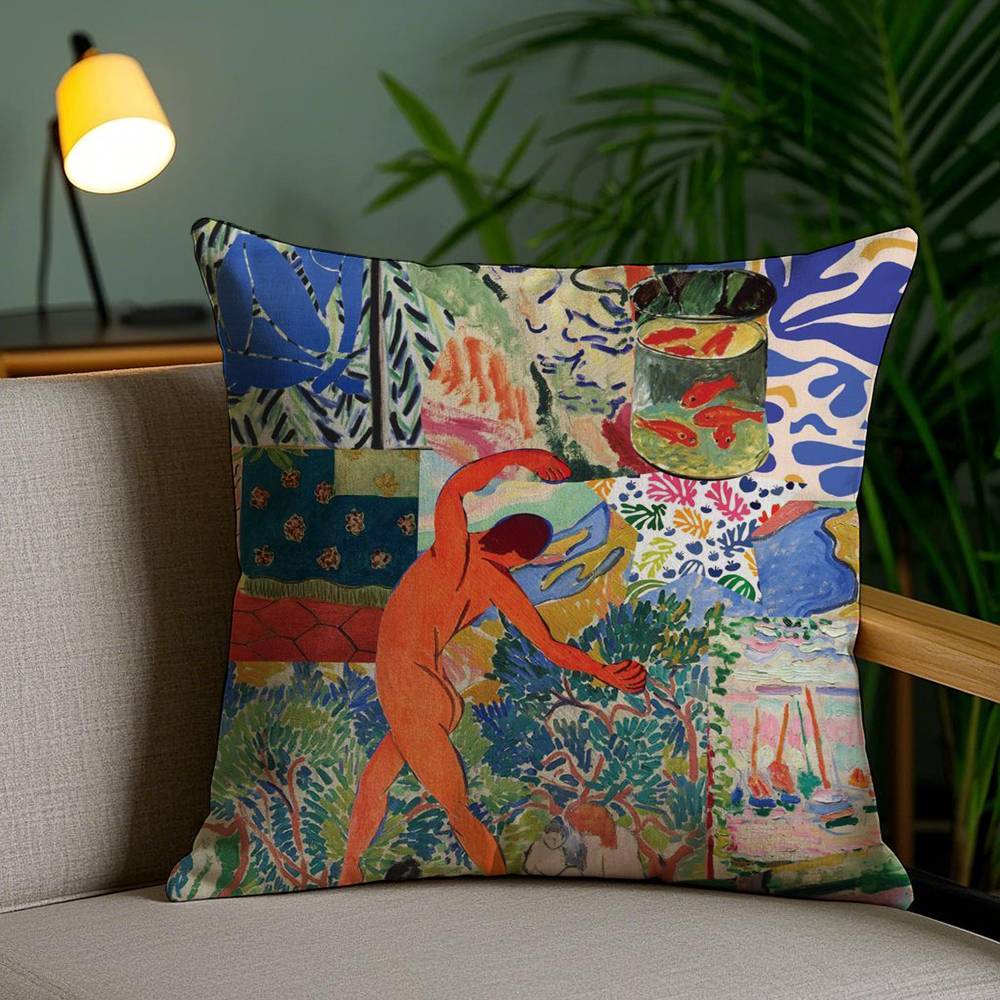 H-Henri M-Matisse Painting Pillow Case Home Dorm Chair Back Short Plush Double-sided Printing Office Nap Time Cushion Cover