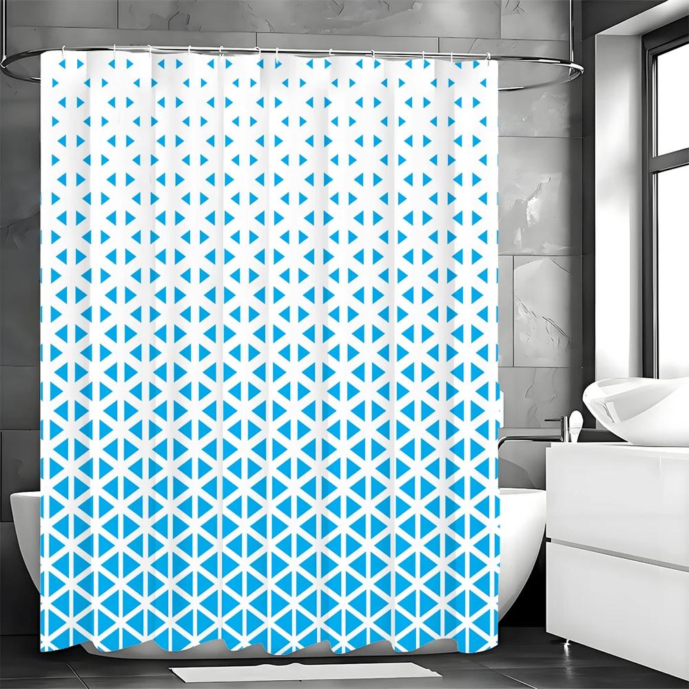 Blue Gradient Geometric Shower Curtain, Bathroom Decorative Shower Curtain, Waterproof Shower Curtain with Hooks