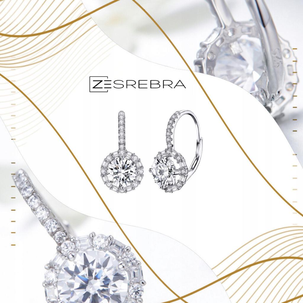 S925 Earrings, Hanging, Large Cubic Zirconia, Elegant English Crystals