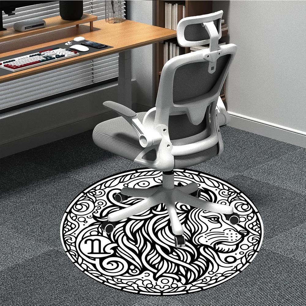 1pc Lion Mandala Carpet, Round Non Slip Durable Large Size Office Carpet, Suitable for Office