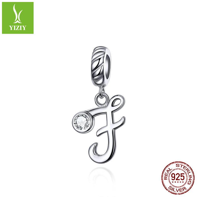 26 Letter Charm 925 Sterling Silver Pendant Korean Fashion Beaded Bracelet Silver Jewelry Accessories