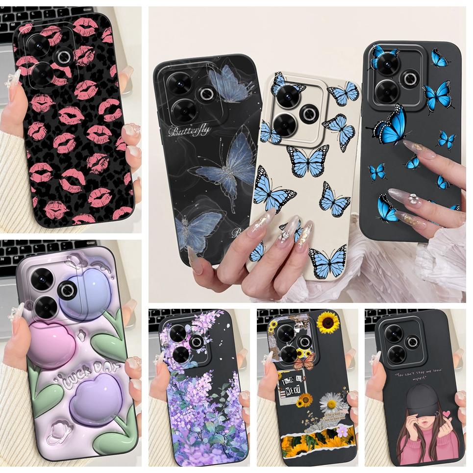 For Xiaomi Redmi 13 4G 5G Back Cover On Redmi13 5G Coque Funda Flower Butterfly Women Fashion Phone Case Liquid Silicone Shell