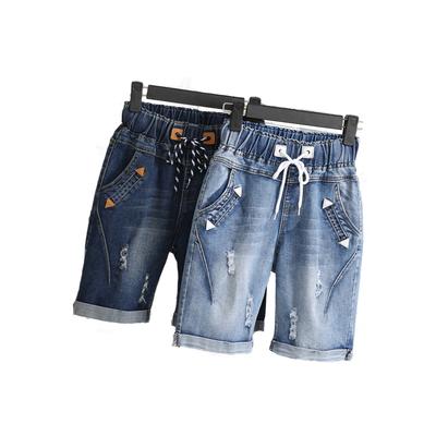 Stor storlek Kvinnor Sommarstudenter Jeansshorts Kvinna Fempoängs Haremsbyxor med breda ben Dragsko