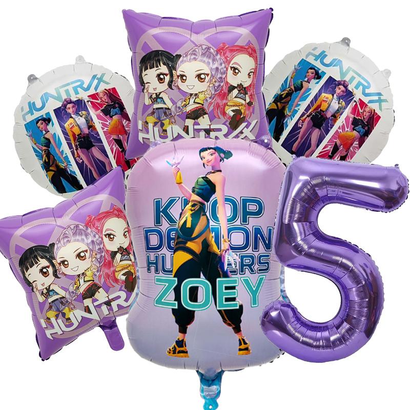 Kpop Demon Hunters Girl Birthday Balloons Decoration RUMI ZOEY MIRA Number Round Balloons Set Party Supplies Baby Shower Gift