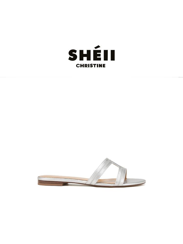 

Sheepskin word with beach vacation flat-bottomed slippers women s hollow cool slippers outer wear summer 40 серебряный