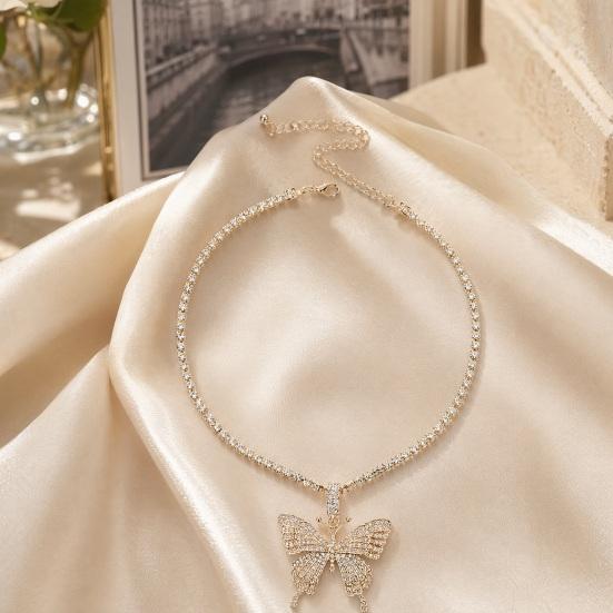Women Butterfly Necklace with Full Diamond Pendant Choker