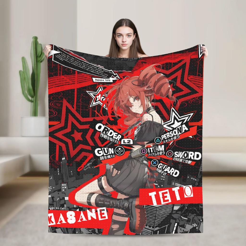Teto Kasane Chibi Cartoon Anime Blanket Warm Novelty Plush Throw Blanket For Couch Chair Sofa Bed Flannel Bedspread Bed Cover