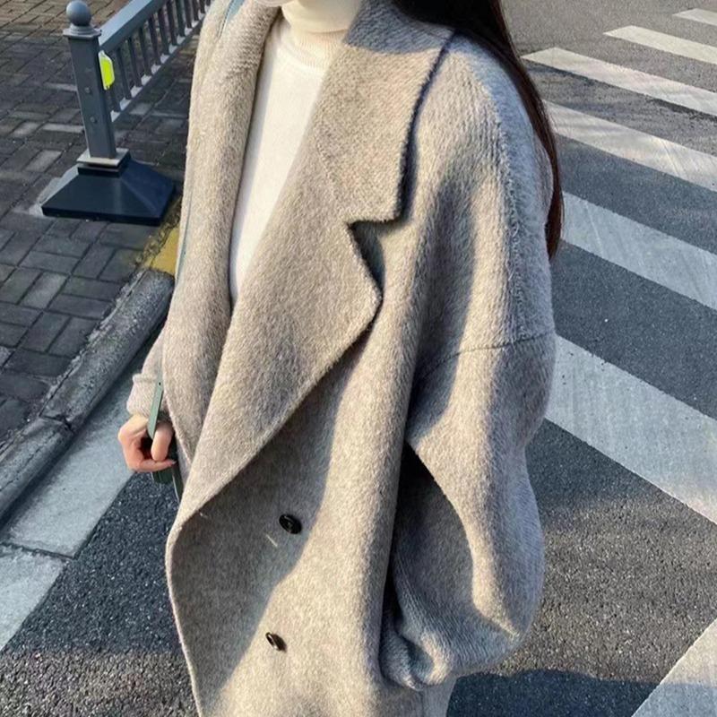 Premium Long-haired Ultra-fine Wool Double-sided Cashmere Coat Double-breasted Women's Coat Woolen Coat
