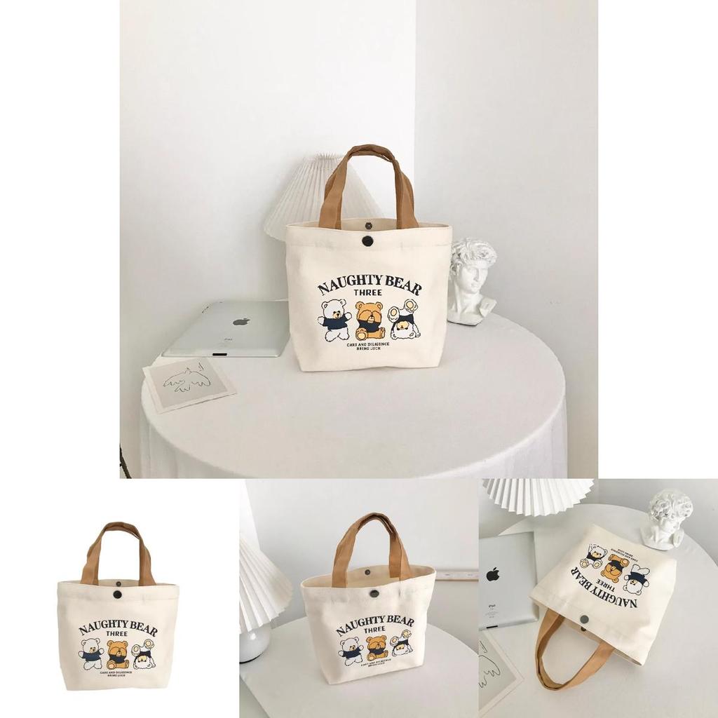 Cute Letters And Cartoon Bear Print Casual Hand Held Canvas Bag For Office Use