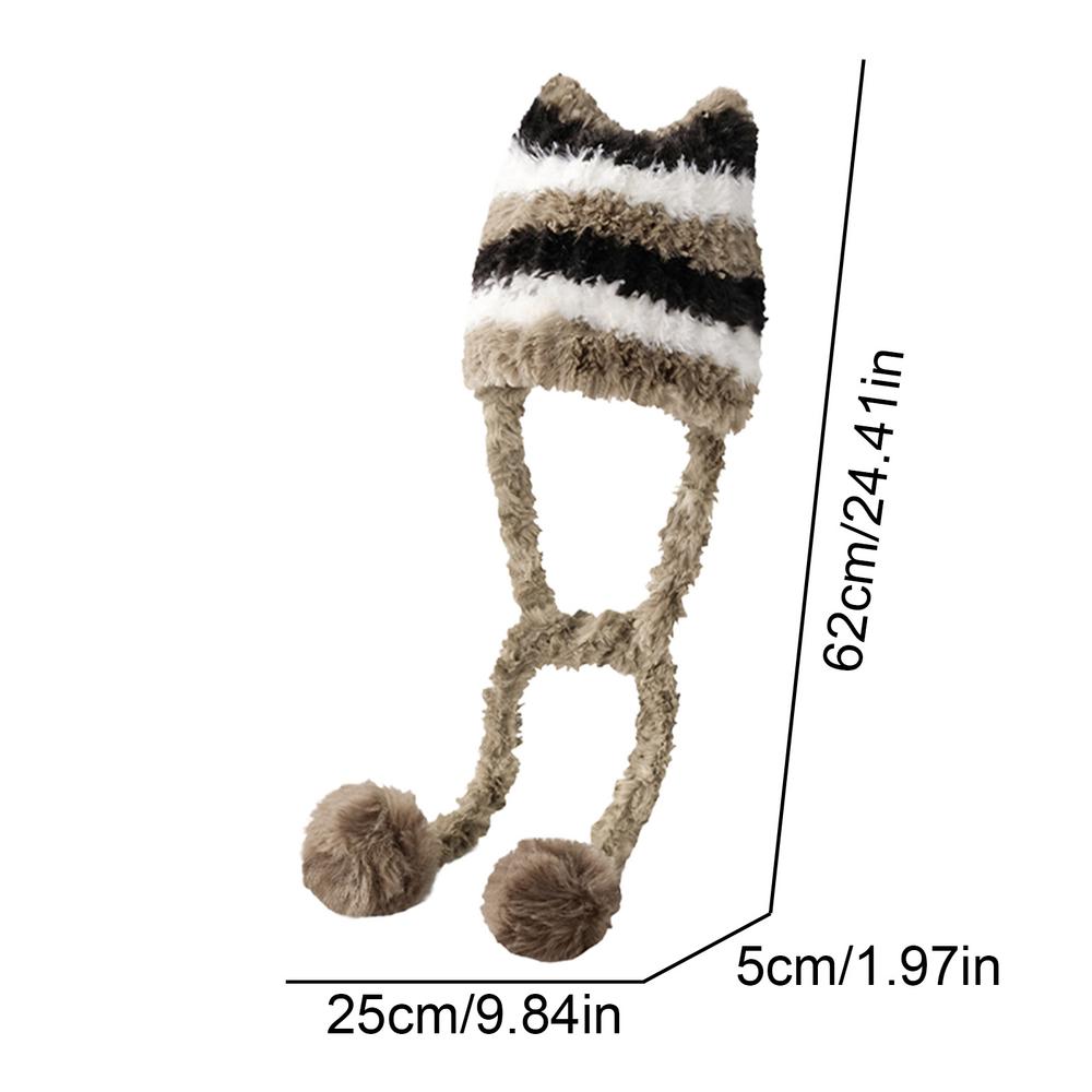 

Knit Strip Ear Cover Hat Color Blocked Stripes Beanie Cover Ears Beanie Hat For Children Boy Adults Traveling Camping Outing коричневый