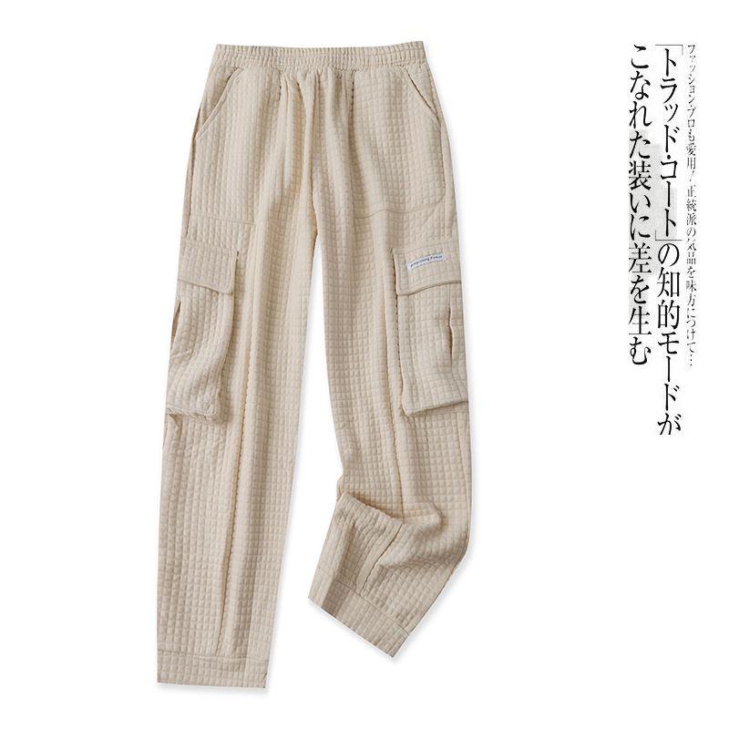 

Invisible Grid Cargo Pants New Spring and Autumn Women s Clothing Elastic High Waist Multi-Pocket Straight-leg Thick Casual Trousers 27855 Beige B- 5-12-2 S