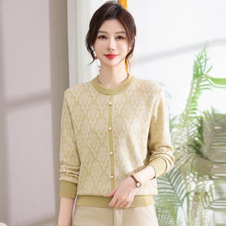 Elderly Clothes Sweater Autumn New Style Mother Clothes Spring and Autumn Clothes Women Knitted Top Middle-aged Clothes Round Neck Pullover