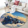 Train and Motorcycle Pattern Round rug,Carpet Rug for Living Room Bedroom Sofa Playroom Decor,Non-slip Floor Mat,Holiday Gifts and Birthday Gifts.