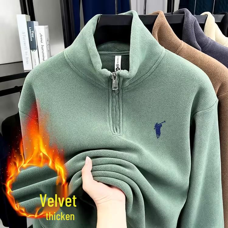 

Men s Woodpecker Half-Zip Stand Collar Fleece Hoodie – Warm, Versatile Solid Color Base Layer Top for Autumn/Winter M