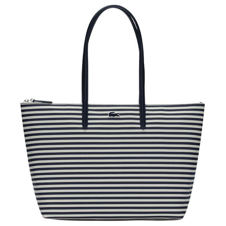 Lacoste Trendy Versatile Large Capacity Pvc Tote Shopping Bag Women tote Deep-Blue White NF4792SJ-Q02 Dark Blue White Stripes,Medium