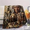 1Pc Indian Chief Painting Print Flannel Blanket High Quality Warm Comfortable Cover for All Seasons Perfect for Gifts Home Decor