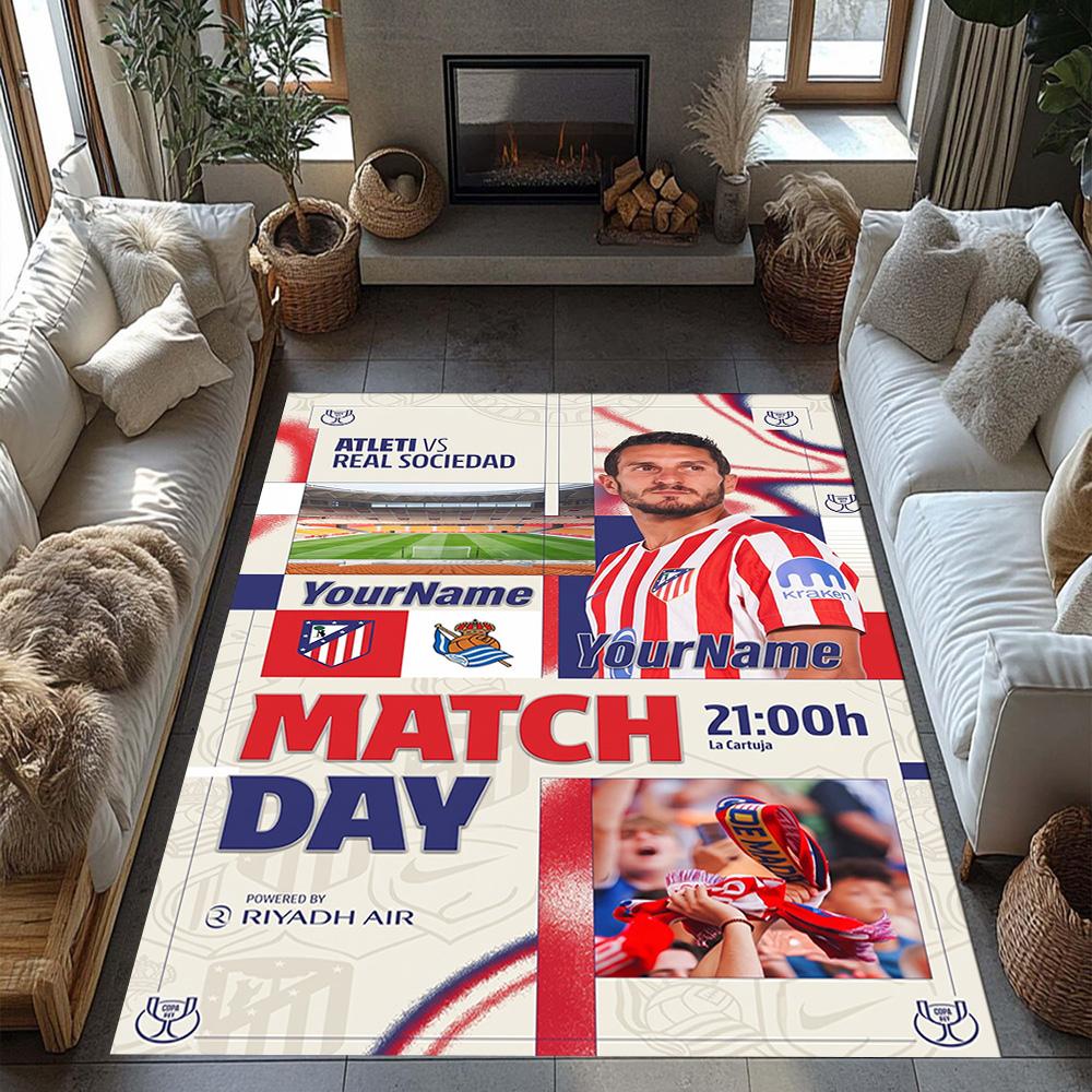 Atletico Madrid Customize Text Floor Rug Office Rug Suitable for Study room Kitchen Game Room Foyer Anti-slip Rug Office home decor Gift for Festivals