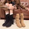 2025 show model brown fringed Martin boots women's retro wasteland wind foreign gas pleated pile boots western knight boots
