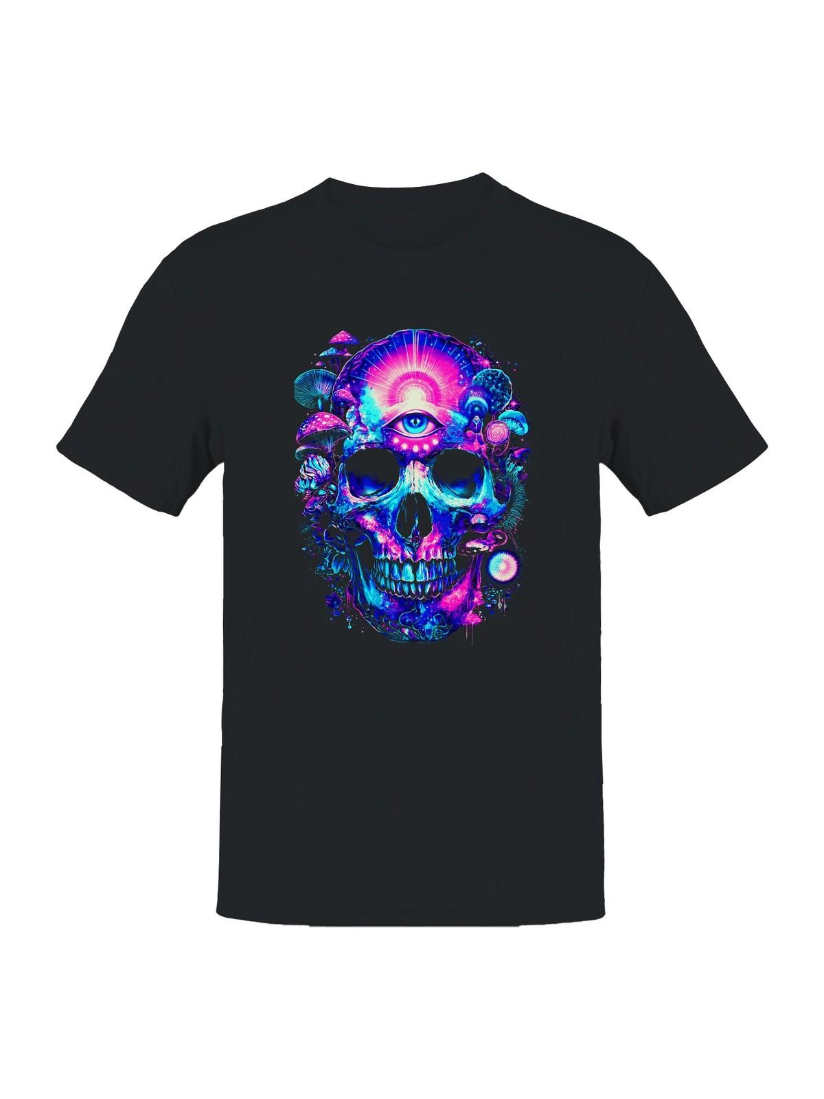 Psychedelic Skull with Mushrooms Men s T-shirt S