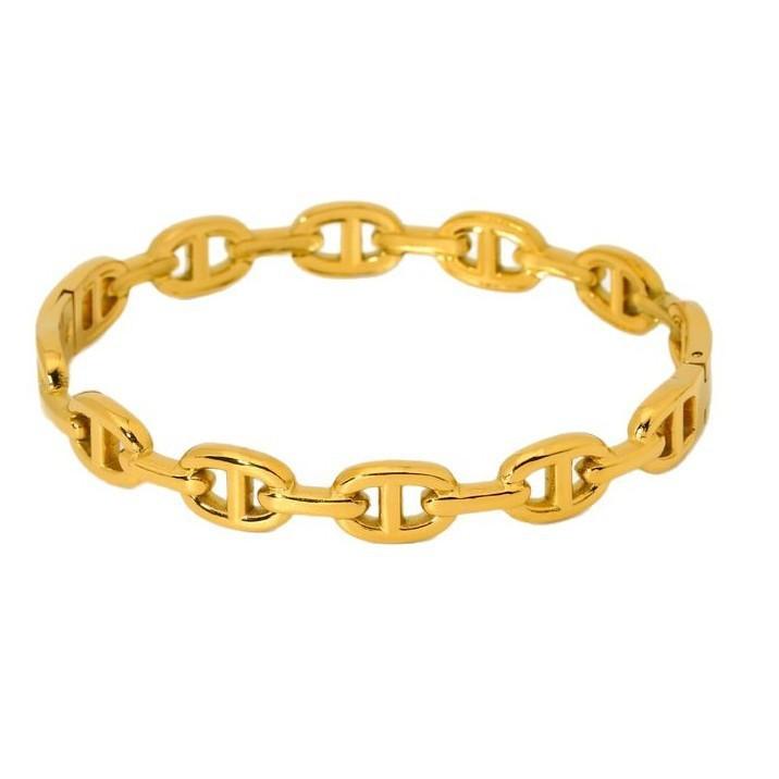 European and American 18k Gold Plated Hollow Splicing Pig Nose Design Sense Opening Buckle Bracelet Stainless Steel Waterproof Bracelet Women