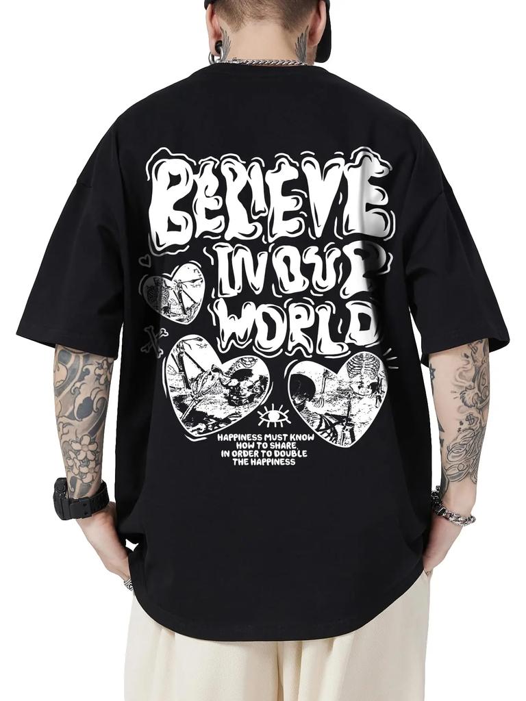Sommer neu 100% Baumwolle Herren Rundhals Kurzarm Locker T-Shirt Oberteil Buchstaben bedrucktes T-Shirt Hohe Qualität Rockmusik Festival