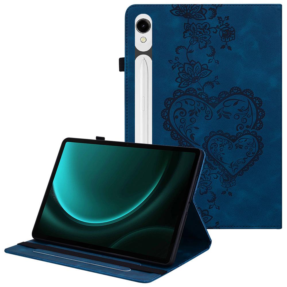 Leather Case For Samsung Galaxy Tab S10 Lite/S10 FE/S9 FE/S9 Heart Imprint Foldable Stand Card Slot Stylus Holder Tablet Cover