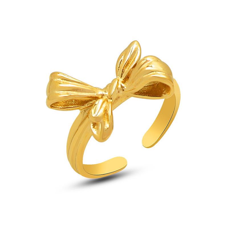 18K Gold Plated Stainless Steel Bow Ring - European American Fashion, Light Luxury, Versatile & Stylish Index Finger Ring